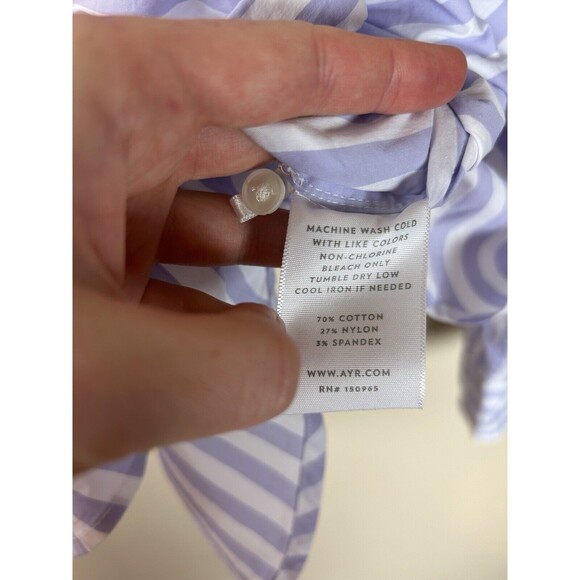 AYR XL The Deep End Button Down Shirt Purple Stripe Long Sleeve Cotton Blouse - Picture 2 of 4